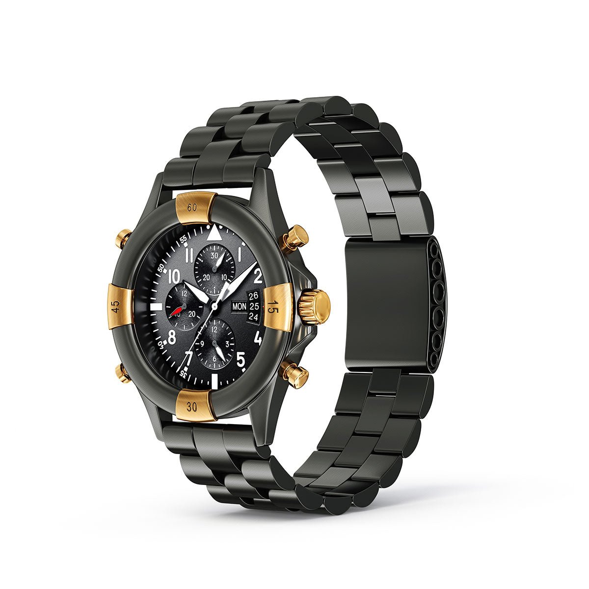 Tactical Black Steel Military Chronograph Watch - Image 2