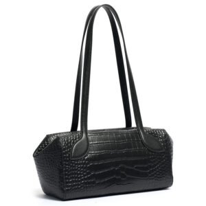 Sleek Luxe Croc Embossed Leather Bowling Bag
