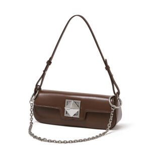 Minimalist Smooth Leather Silver Buckle Baguette Bag