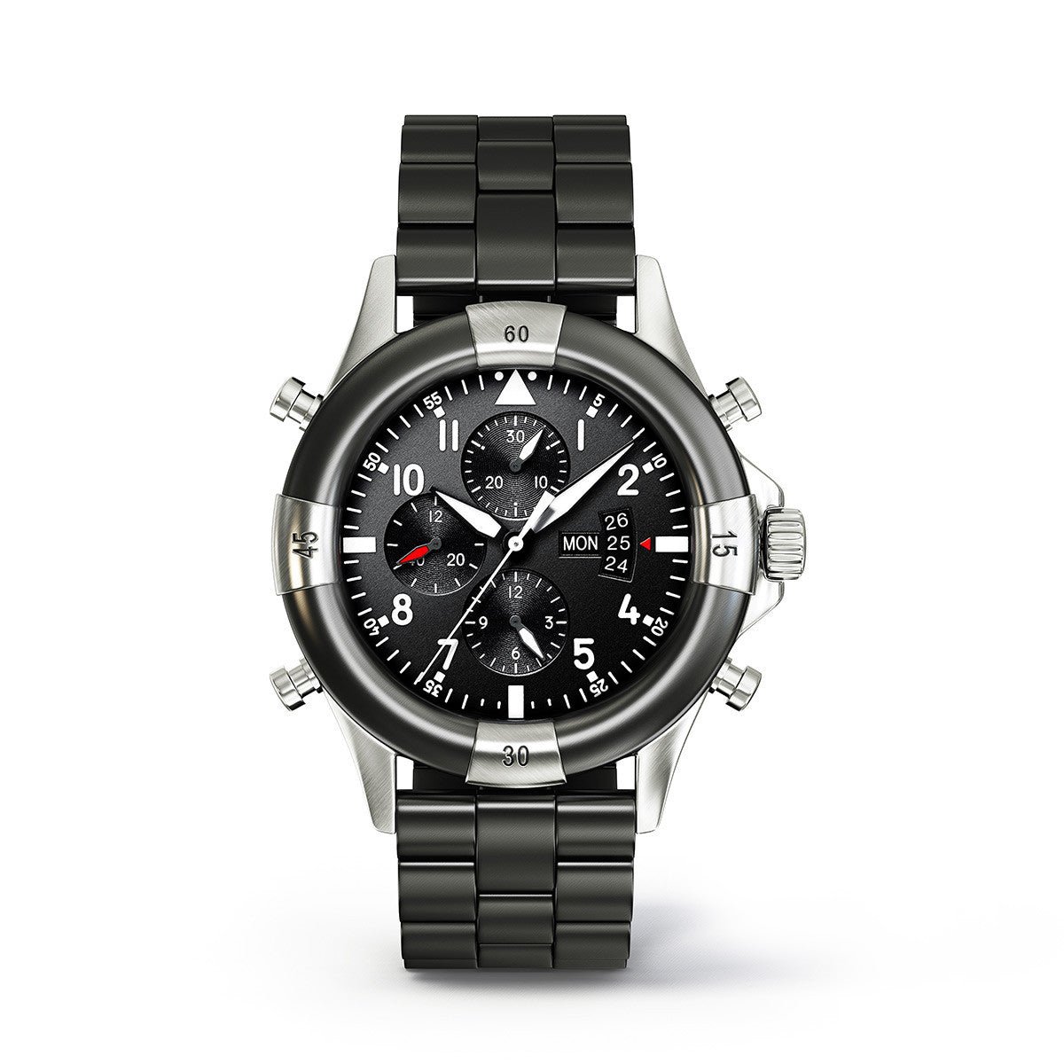 Tactical Black Steel Military Chronograph Watch